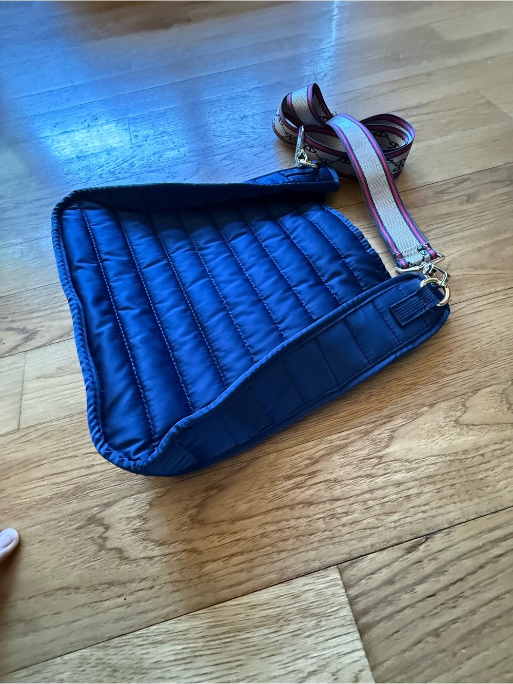 ah dorned Quilted Navy Crossbody Bag with Adjustable Stripe Strap - Picture 3 of 3